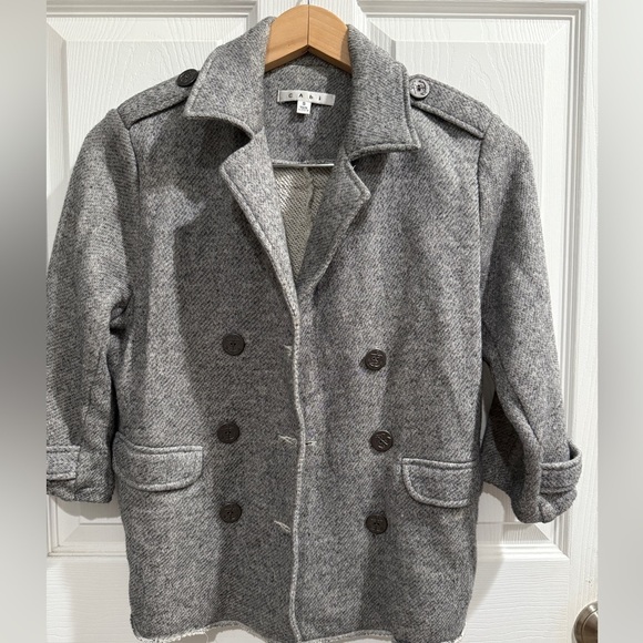 CAbi Heathered Gray Lightweight Cotton Sweatshirt Jacket Nautical Anchor Buttons - Picture 1 of 5